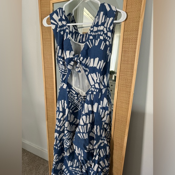 Anthropologie CoreyLynnCalter tie back jumpsuit / romper, blue and cream design - Picture 4 of 4